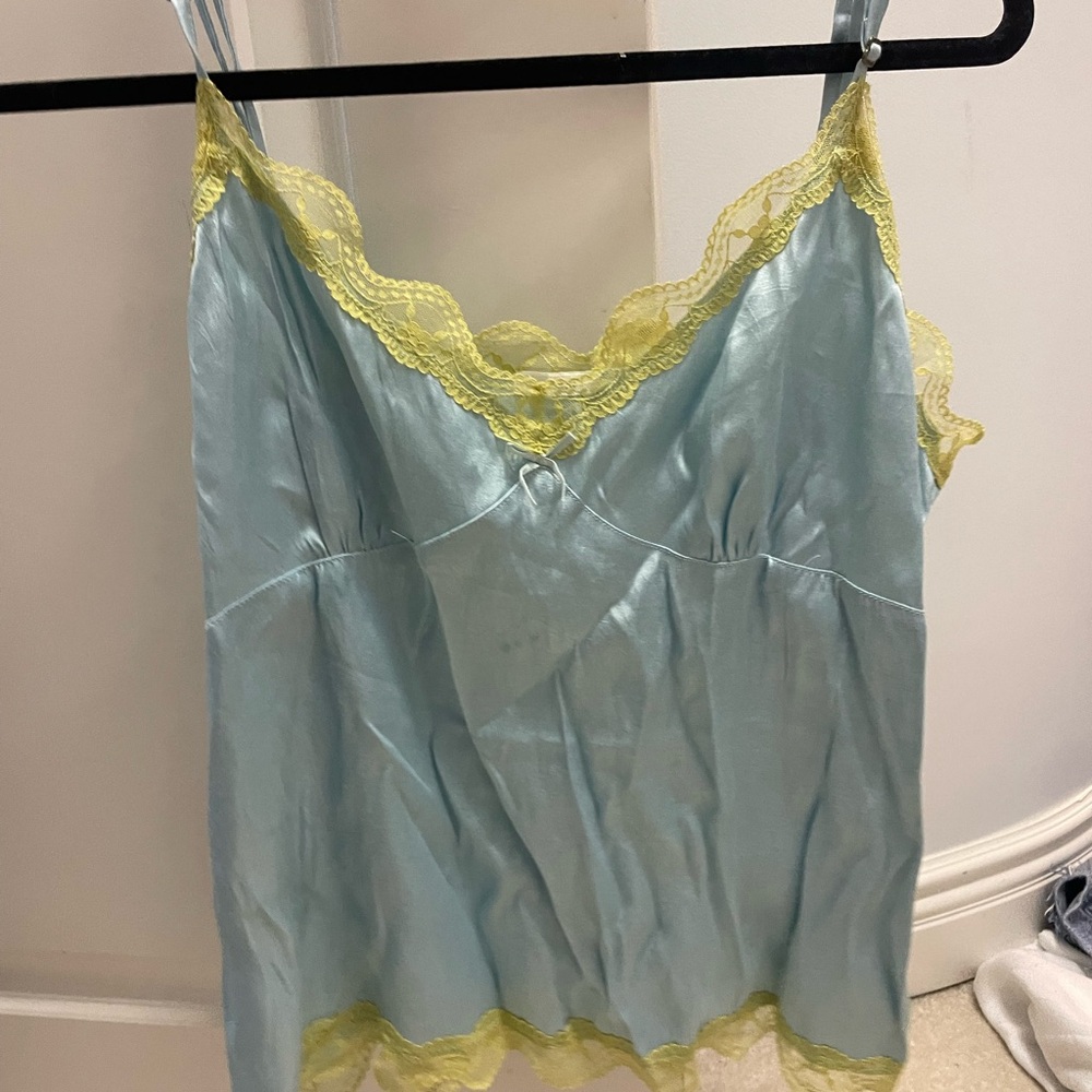 Vintage Y2K blue and yellow lace satin cami